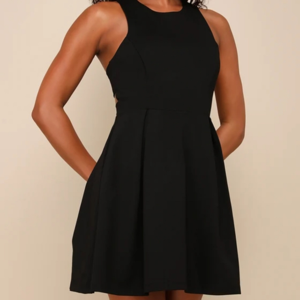 Lulus Cut Out and About Black Skater Dress Size XS